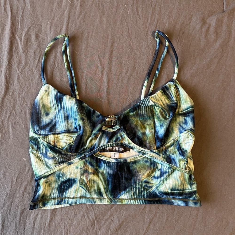 Urban Outfitters Blue and Green Tie-Dye Crop Top